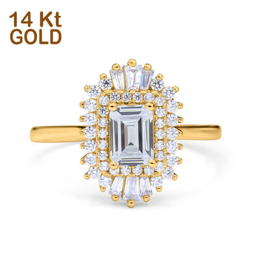 14K Yellow Gold Emerald Cut Vintage Wedding Ring Simulated Cubic Zirconia